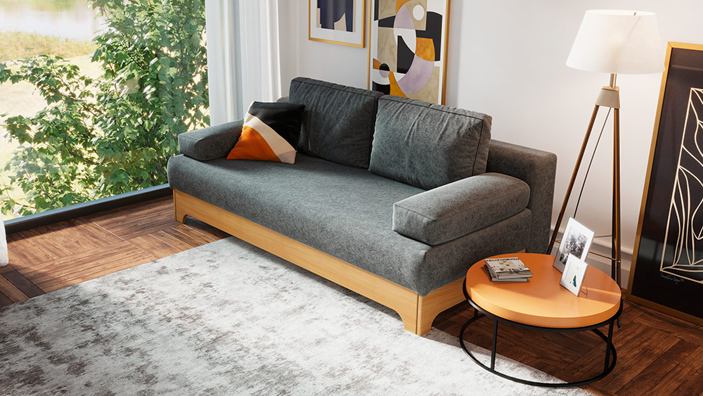 Диван Dreamline Амберг (бук/натуральный) (рогожка - синий) DS 145х200