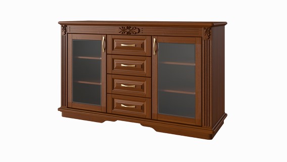 Греденция Дримлайн Палермо (4 ящика со стеклом) бук-орех 156х53х94